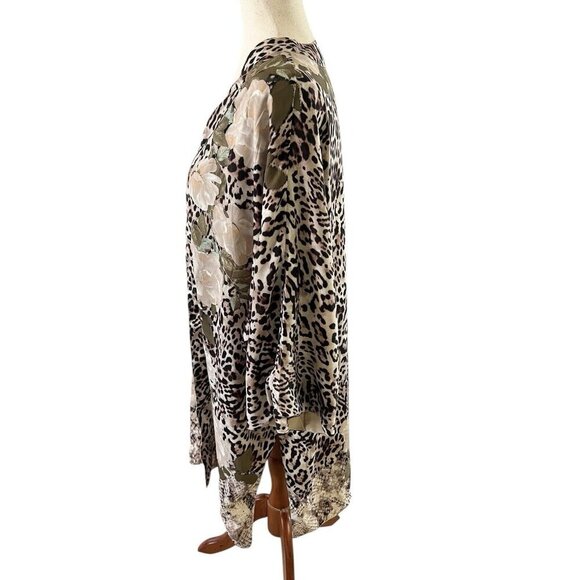 Chicos Kimono Top Womens L/XL Floral Leopard Open Front Short Sleeve Boho Hippie - Picture 4 of 9